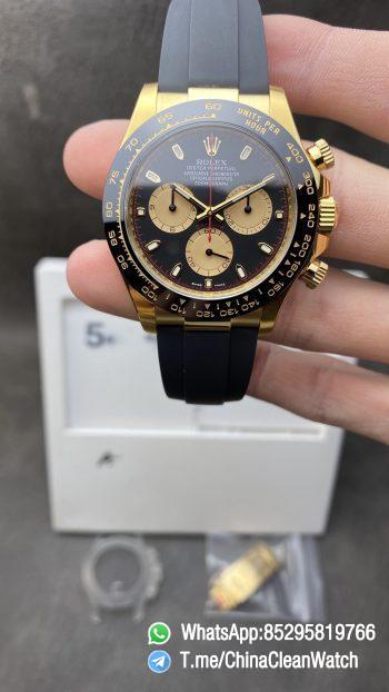 Clean Factory Watch Daytona 116518 Best Edition Paul Newman Black Dial Yellow Gold Sub Dial Black Oysterflex Rubber Strap SA4130