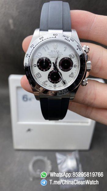 Clean Factory Watch CF Panda Daytona 116509 Best Edition White Dial Nember Markers on 904L Steel Case Black Rubber Strap SA4130