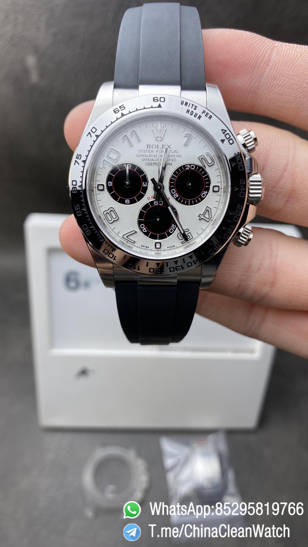 Clean Factory Watch CF Panda Daytona 116509 Best Edition White Dial Nember Markers on 904L Steel Case Black Rubber Strap SA4130 Clean Factory Watch CF Panda Daytona 116509 Best Edition White Dial Nember Markers on 904L Steel Case Black Rubber Strap SA4130