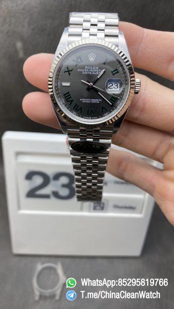 Clean Factory Watch Rolex DateJust 36 126234 Wimbledon Best Edition 904L Steel Gray Dial Green Roman Markers on Jubilee Bracelet VR3235