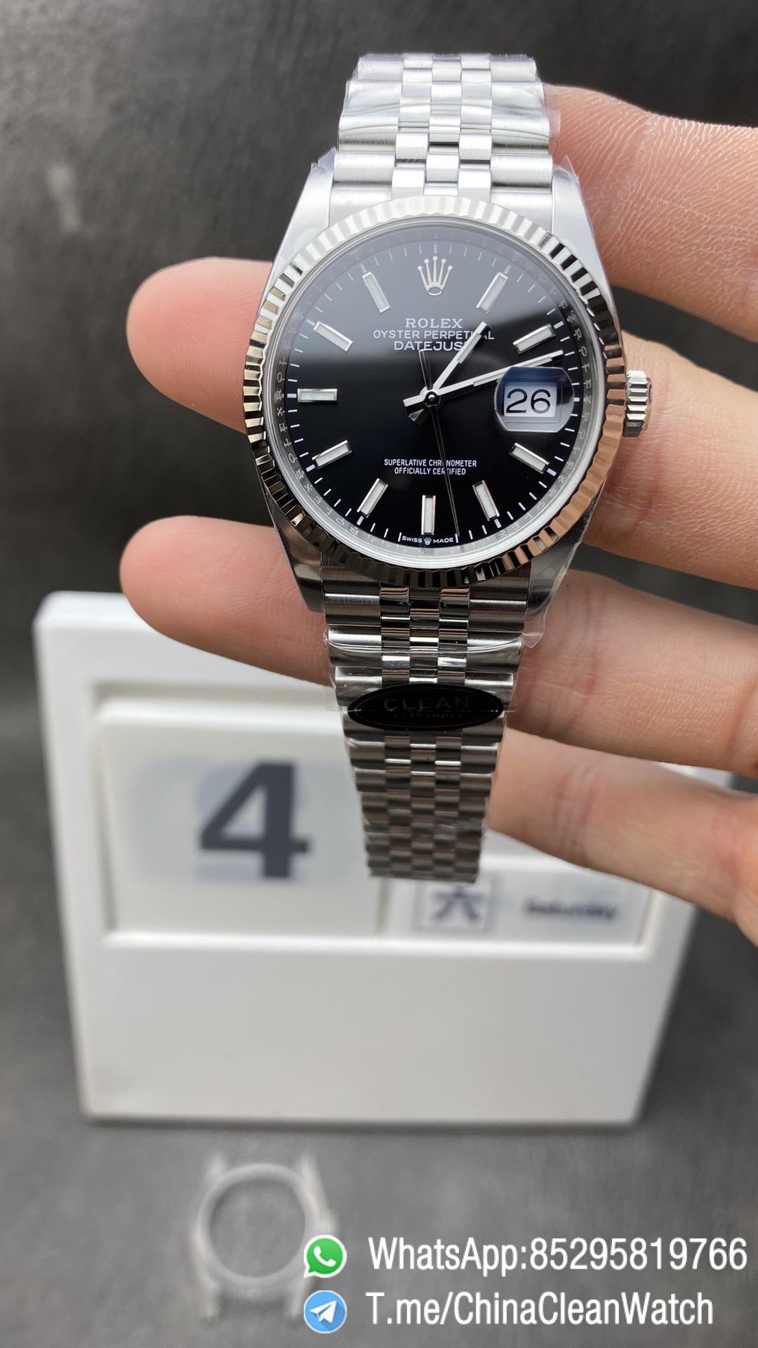 Clean Factory Watches CF DateJust 36mm 126234 904L Oystersteel Black Dial with Stick Markers on Jubilee Bracelet VR3235 Movement Clean Factory Watches CF DateJust 36mm 126234 904L Oystersteel Black Dial with Stick Markers on Jubilee Bracelet VR3235 Movement