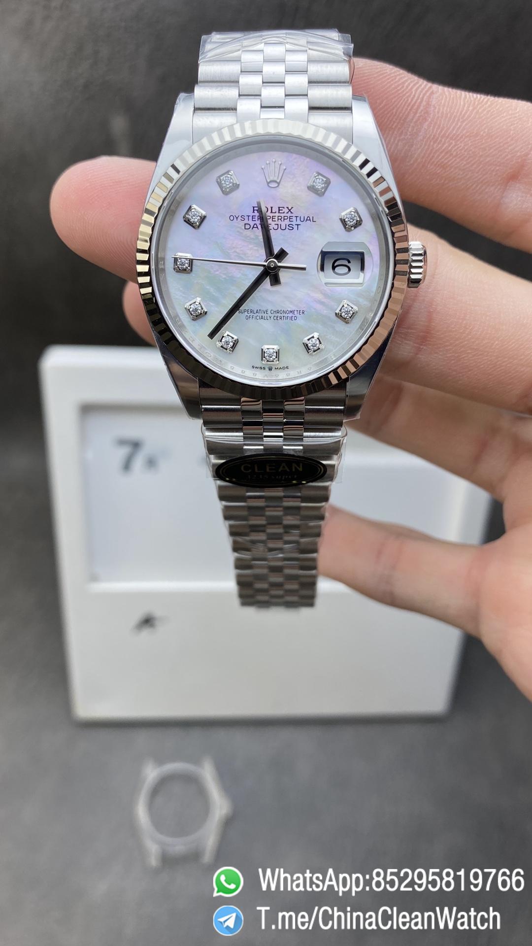 Clean Factory Rolex DateJust 36 126234 White Mother of Pearl Set Diamonds Dial 904L Steel on Jubilee Bracelet VR3235 Clean Factory Rolex DateJust 36 126234 White Mother of Pearl Set Diamonds Dial 904L Steel on Jubilee Bracelet VR3235