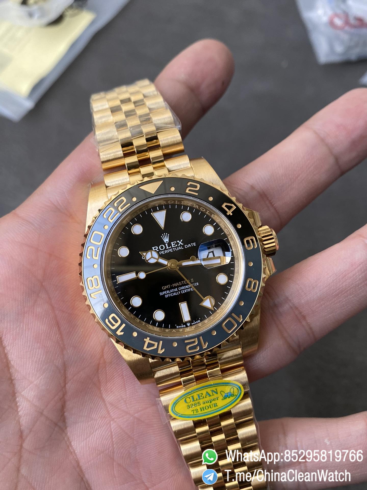 CF Rolex Clean Factory GMT Master II 126718GRNR Full Yellow Gold Black Grey Bezel Black Dial Jubilee Bracelet DD3285 Movement 01 CF Rolex Clean Factory GMT Master II 126718GRNR Full Yellow Gold Black Grey Bezel Black Dial Jubilee Bracelet DD3285 Movement 01