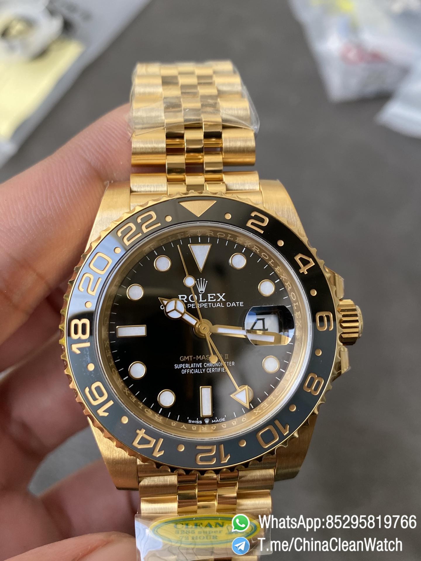 CF Rolex Clean Factory GMT Master II 126718GRNR Full Yellow Gold Black Grey Bezel Black Dial Jubilee Bracelet DD3285 Movement 04 CF Rolex Clean Factory GMT Master II 126718GRNR Full Yellow Gold Black Grey Bezel Black Dial Jubilee Bracelet DD3285 Movement 04