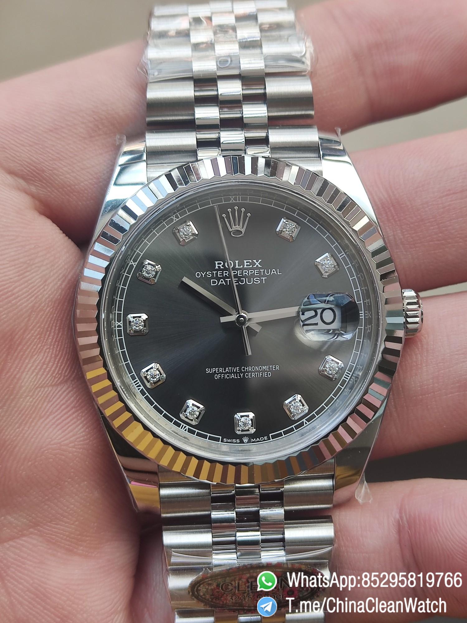 Clean Factory Watch CF DateJust 41mm 126334 904L Steel Grey Dial with Diamonds Markers on Jubilee Bracelet VR3235 Movement 01 Clean Factory Watch CF DateJust 41mm 126334 904L Steel Grey Dial with Diamonds Markers on Jubilee Bracelet VR3235 Movement 01