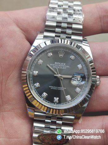 Clean Factory Watch CF DateJust 41mm 126334 904L Steel Grey Dial with Diamonds Markers on Jubilee Bracelet VR3235 Movement 02