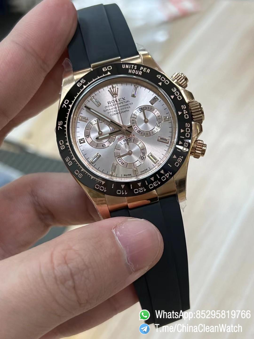 Clean Factory Daytona 116515 Role Gold Case Black Ceramic Bezel Sundust Set with Diamonds Dial Oystelflex Strap DD4130 Movement 02 Clean Factory Daytona 116515 Role Gold Case Black Ceramic Bezel Sundust Set with Diamonds Dial Oystelflex Strap DD4130 Movement 02