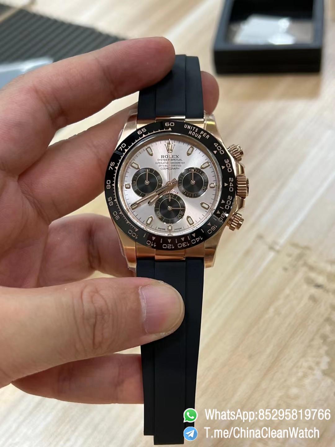 Clean Factory Daytona 116515 Rose Gold Case Black Ceramic Bezel Sundust Dial Black Sub Dial Oysterflex Strap DD4130 Movement 01 Clean Factory Daytona 116515 Rose Gold Case Black Ceramic Bezel Sundust Dial Black Sub Dial Oysterflex Strap DD4130 Movement 01