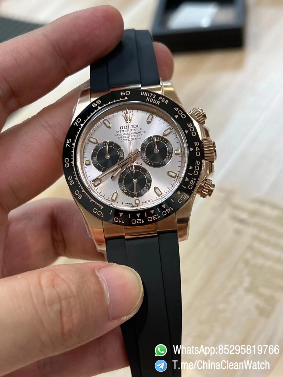 Clean Factory Daytona 116515 Rose Gold Case Black Ceramic Bezel Sundust Dial Black Sub Dial Oysterflex Strap DD4130 Movement 02 Clean Factory Daytona 116515 Rose Gold Case Black Ceramic Bezel Sundust Dial Black Sub Dial Oysterflex Strap DD4130 Movement 02