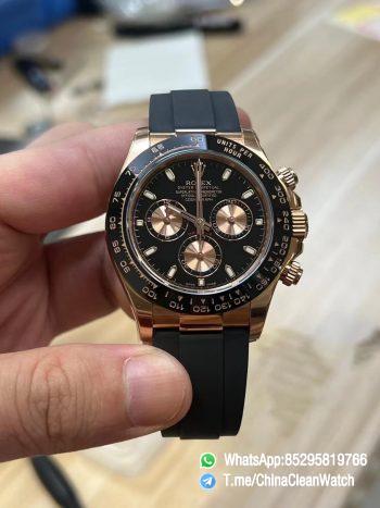 Clean Factory Daytona 116515 Rose Gold Case Black Dial Pink Chrono Dial Black Ceramica Bezel DD4130 Movement Oysterflex Strap 01