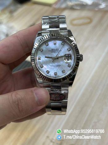 Clean Factory Rolex Datejust 41 m126334 0019 White MOP Dial with Diamonds Markers Oyster Bracelet 01
