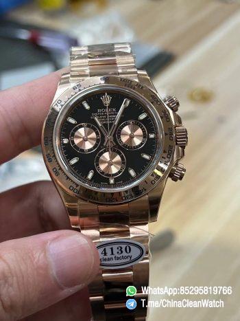 Clean Factory Rolex Dayt2ona 116505 Rose Gold Case Bracelet Black Dial with Pink Sub Dial DD4130 Movement 0