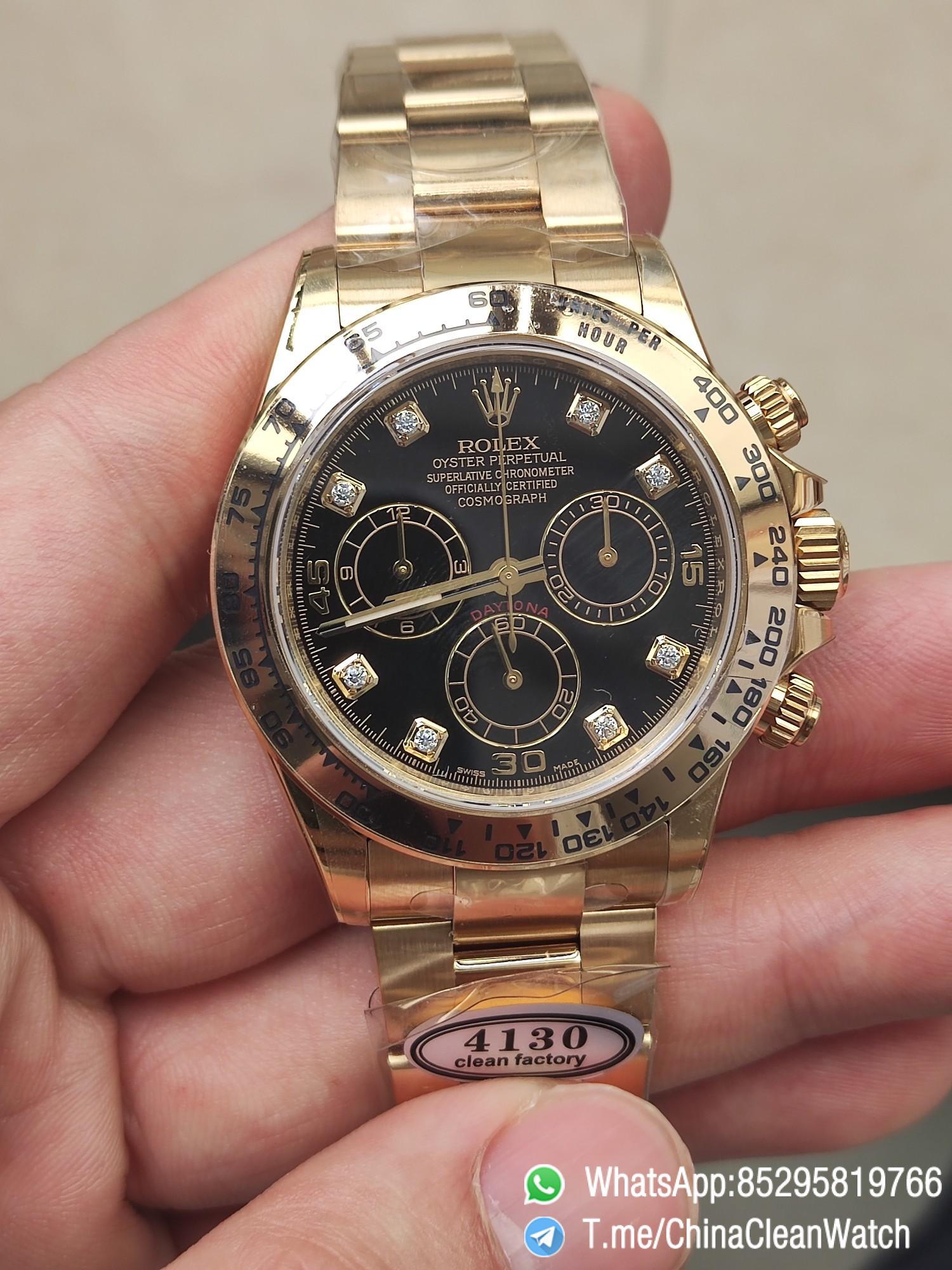 Clena Factory Rolex Daytona 116508 Yellow Gold Case Bracelet DD4130 Movement Black Dial Diamond Markers 01 Clena Factory Rolex Daytona 116508 Yellow Gold Case Bracelet DD4130 Movement Black Dial Diamond Markers 01