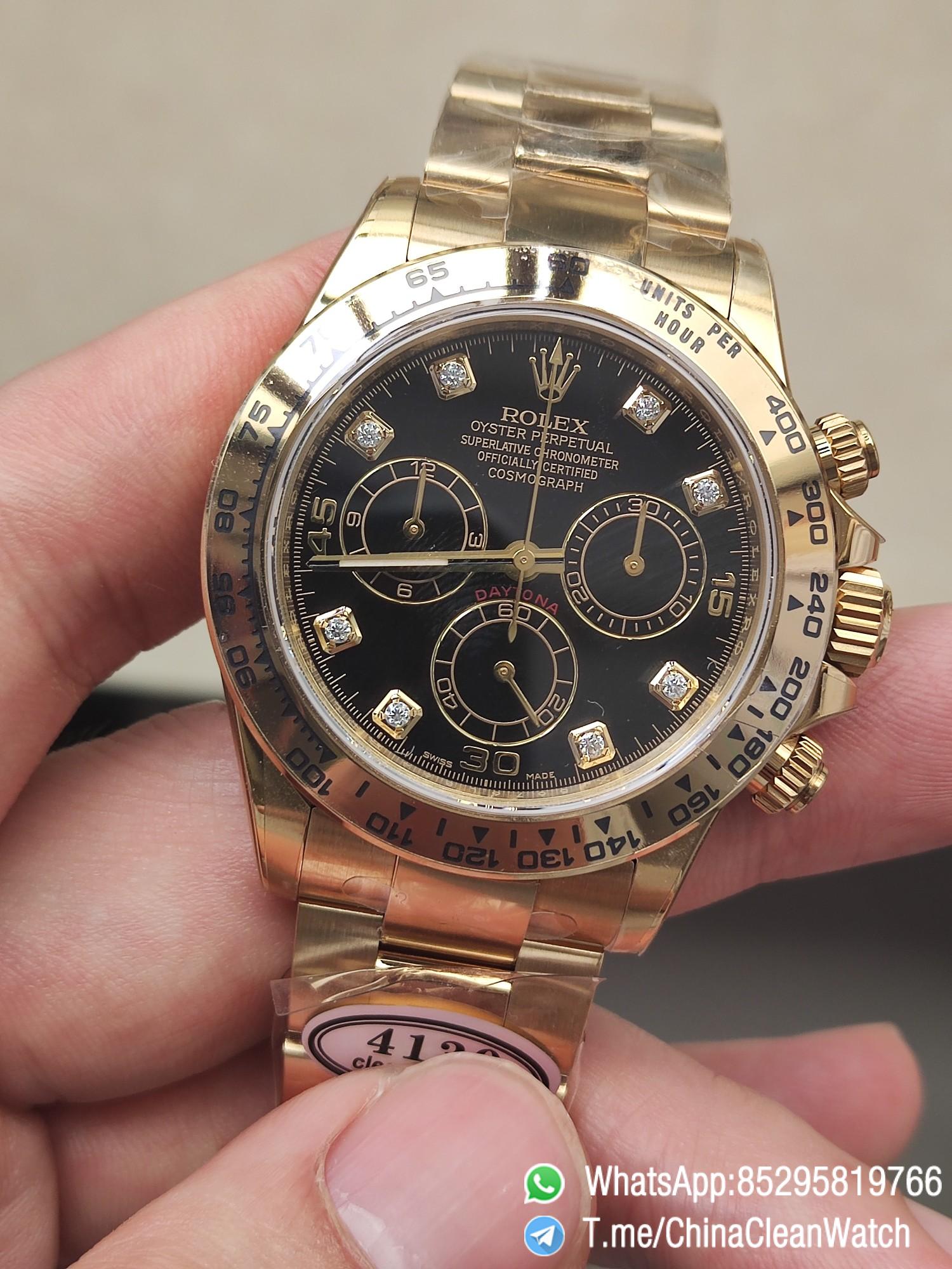 Clena Factory Rolex Daytona 116508 Yellow Gold Case Bracelet DD4130 Movement Black Dial Diamond Markers 03 Clena Factory Rolex Daytona 116508 Yellow Gold Case Bracelet DD4130 Movement Black Dial Diamond Markers 03
