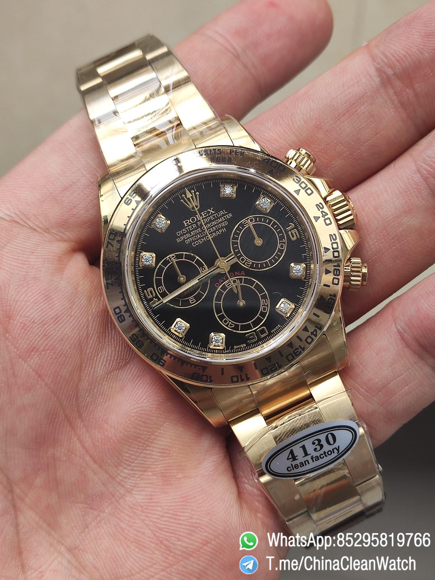 Clena Factory Rolex Daytona 116508 Yellow Gold Case Bracelet DD4130 Movement Black Dial Diamond Markers 04 Clena Factory Rolex Daytona 116508 Yellow Gold Case Bracelet DD4130 Movement Black Dial Diamond Markers 04