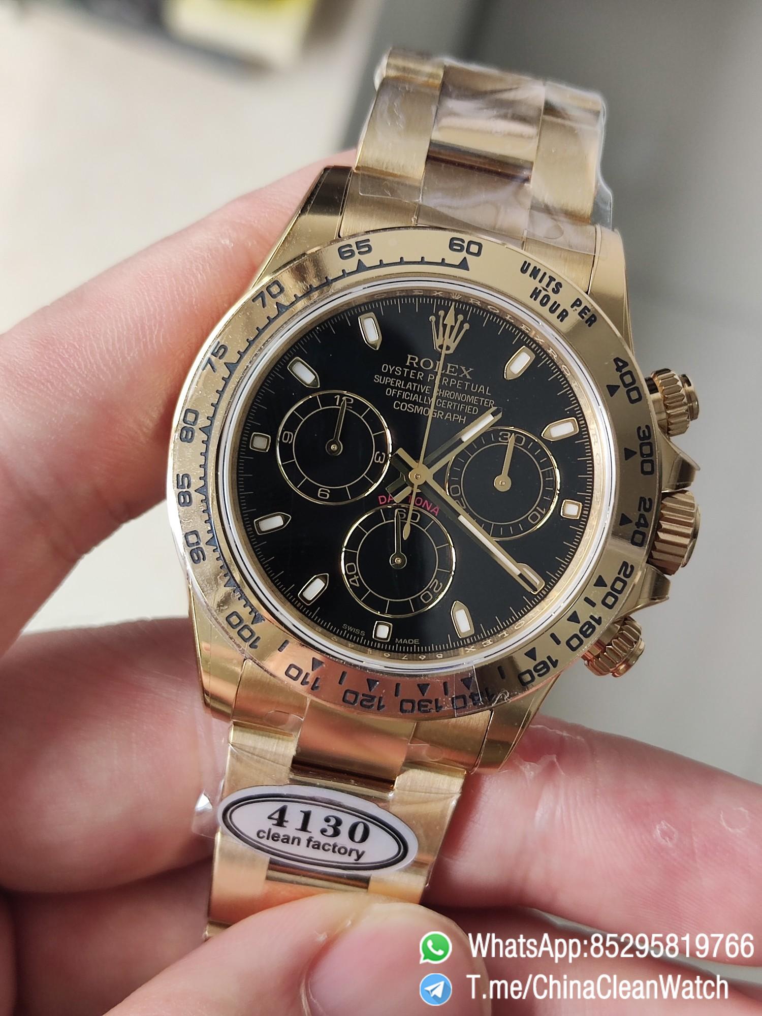 Clena Factory Rolex Daytona 116508 Yellow Gold Case Bracelet DD4130 Movement Black Dial Stick Markers 02 Clena Factory Rolex Daytona 116508 Yellow Gold Case Bracelet DD4130 Movement Black Dial Stick Markers 02