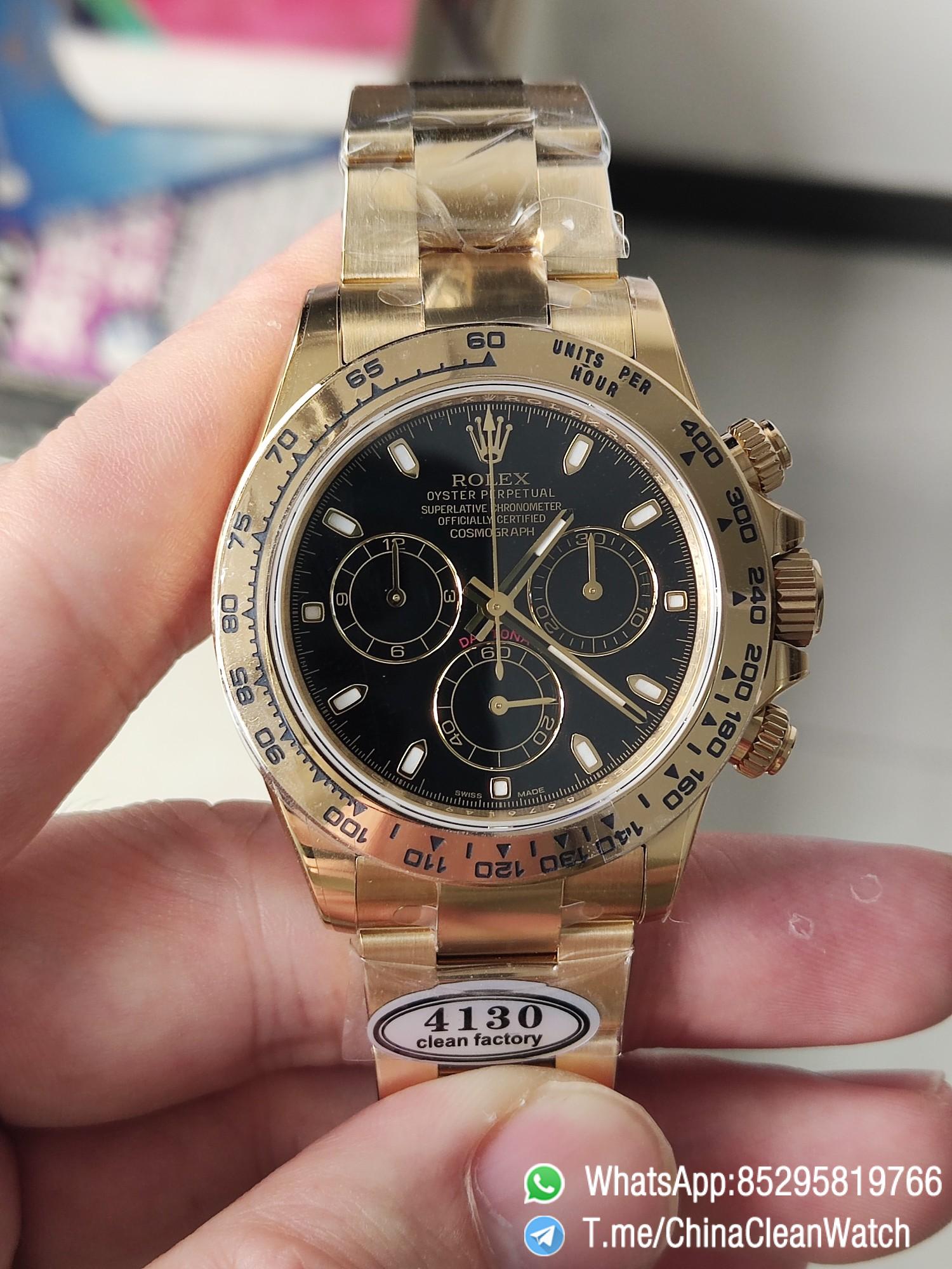 Clena Factory Rolex Daytona 116508 Yellow Gold Case Bracelet DD4130 Movement Black Dial Stick Markers 03 Clena Factory Rolex Daytona 116508 Yellow Gold Case Bracelet DD4130 Movement Black Dial Stick Markers 03