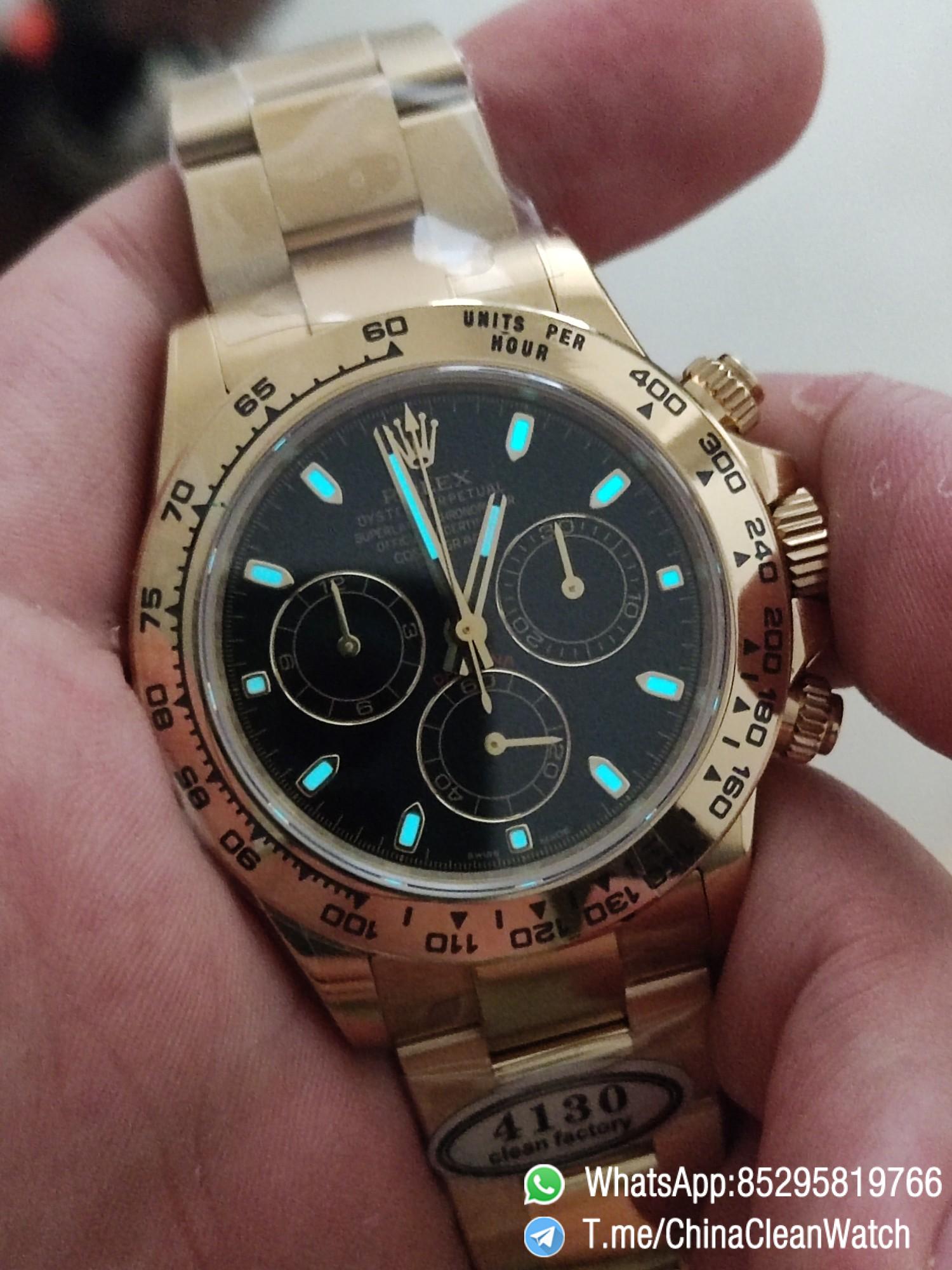 Clena Factory Rolex Daytona 116508 Yellow Gold Case Bracelet DD4130 Movement Black Dial Stick Markers 05 Clena Factory Rolex Daytona 116508 Yellow Gold Case Bracelet DD4130 Movement Black Dial Stick Markers 05