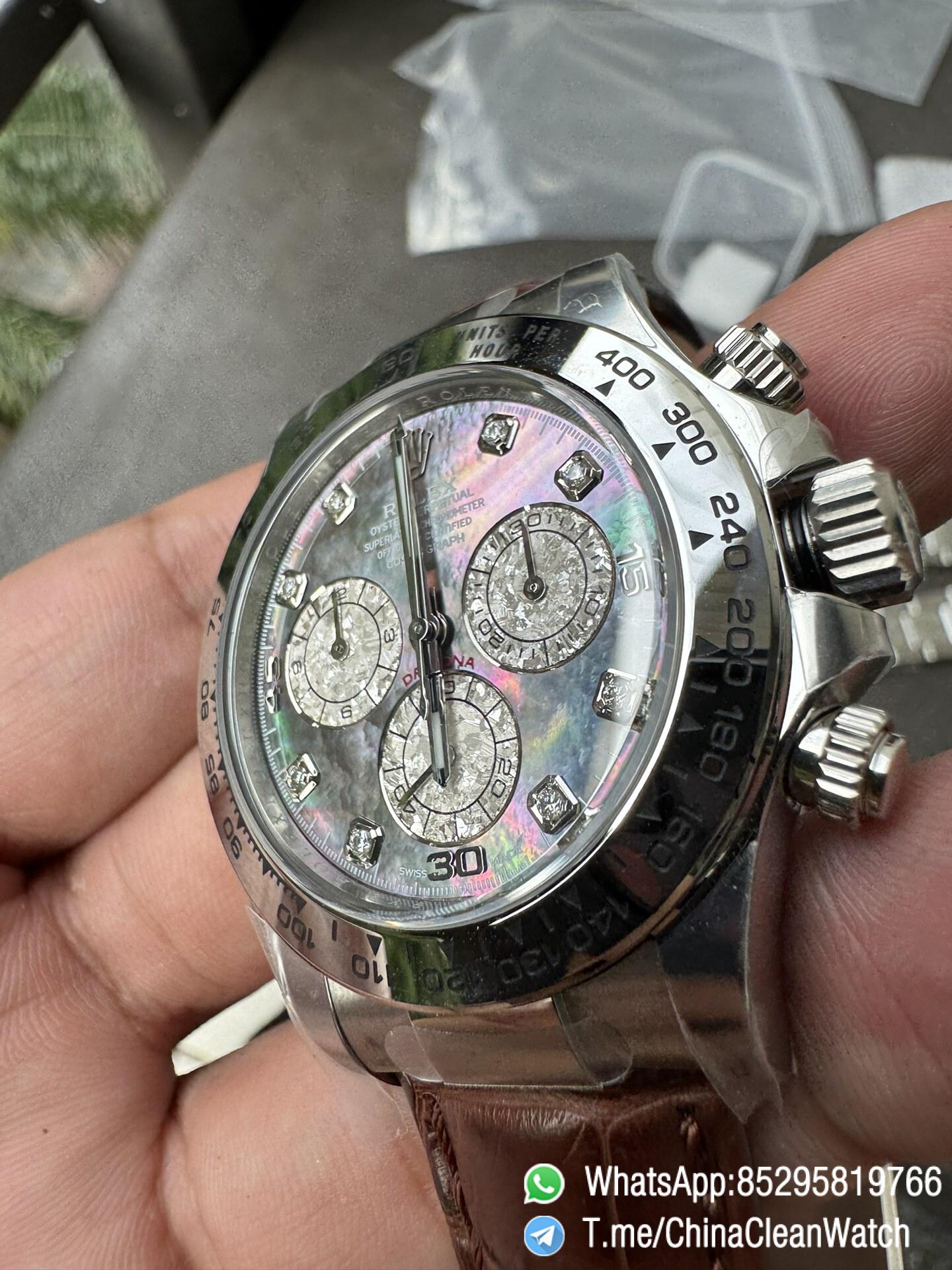 Clean Factory Daytona 116519 Tahitian MOP Dial with Diamonds Markers DD 4130 Movement Alligator Leather Strap 03 Clean Factory Daytona 116519 Tahitian MOP Dial with Diamonds Markers DD 4130 Movement Alligator Leather Strap 03