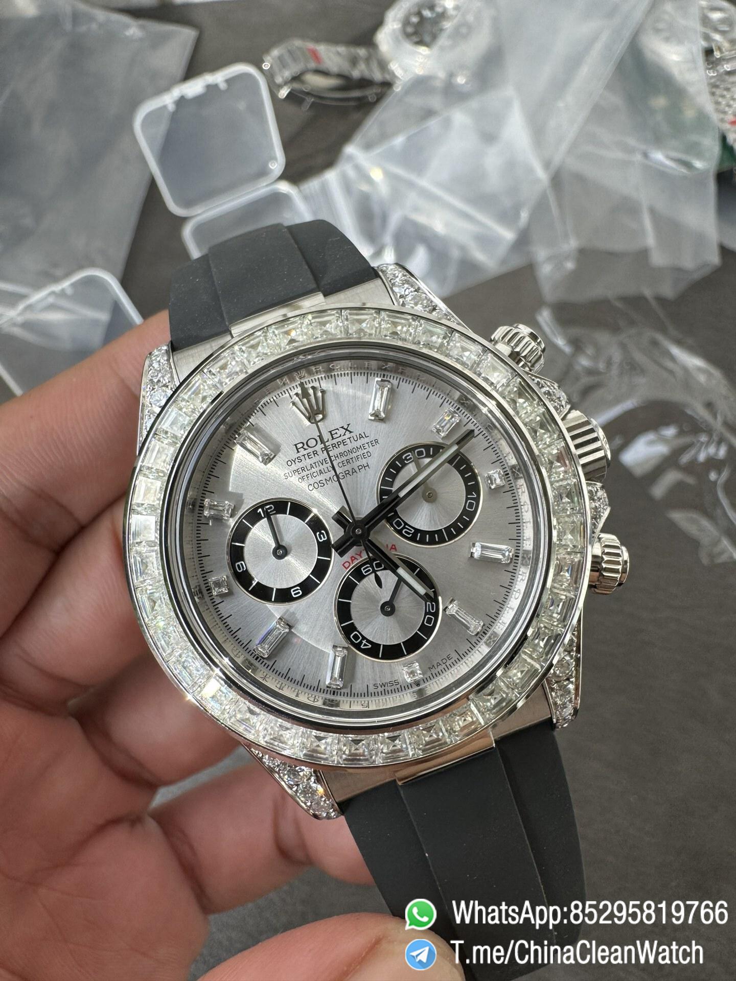 Clean Factory Rolex Daytona 126539TBR Diamonds Bezel Silver Dial with Diamonds Markers ShangHai 4131 Caliber 03 Clean Factory Rolex Daytona 126539TBR Diamonds Bezel Silver Dial with Diamonds Markers ShangHai 4131 Caliber 03