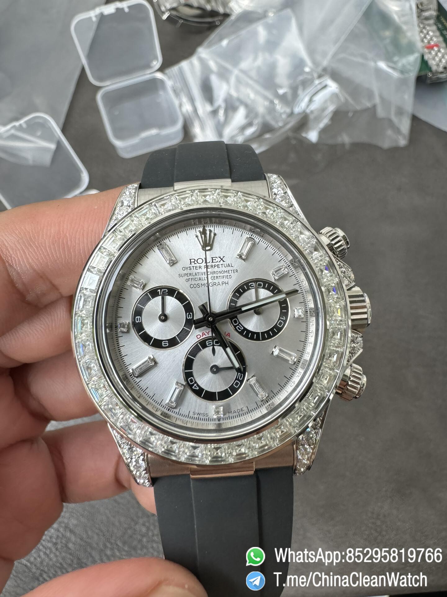 Clean Factory Rolex Daytona 126539TBR Diamonds Bezel Silver Dial with Diamonds Markers ShangHai 4131 Caliber 07 Clean Factory Rolex Daytona 126539TBR Diamonds Bezel Silver Dial with Diamonds Markers ShangHai 4131 Caliber 07