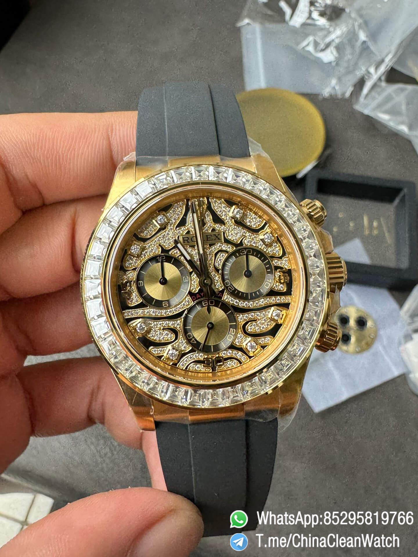Clean Factory Rolex Daytona Eye Of The Tiger 116588TBR Wrapped 18K Yellow Gold Diamonds Dial Bezel DD4130 Movement 000 Clean Factory Rolex Daytona Eye Of The Tiger 116588TBR Wrapped 18K Yellow Gold Diamonds Dial Bezel DD4130 Movement 000