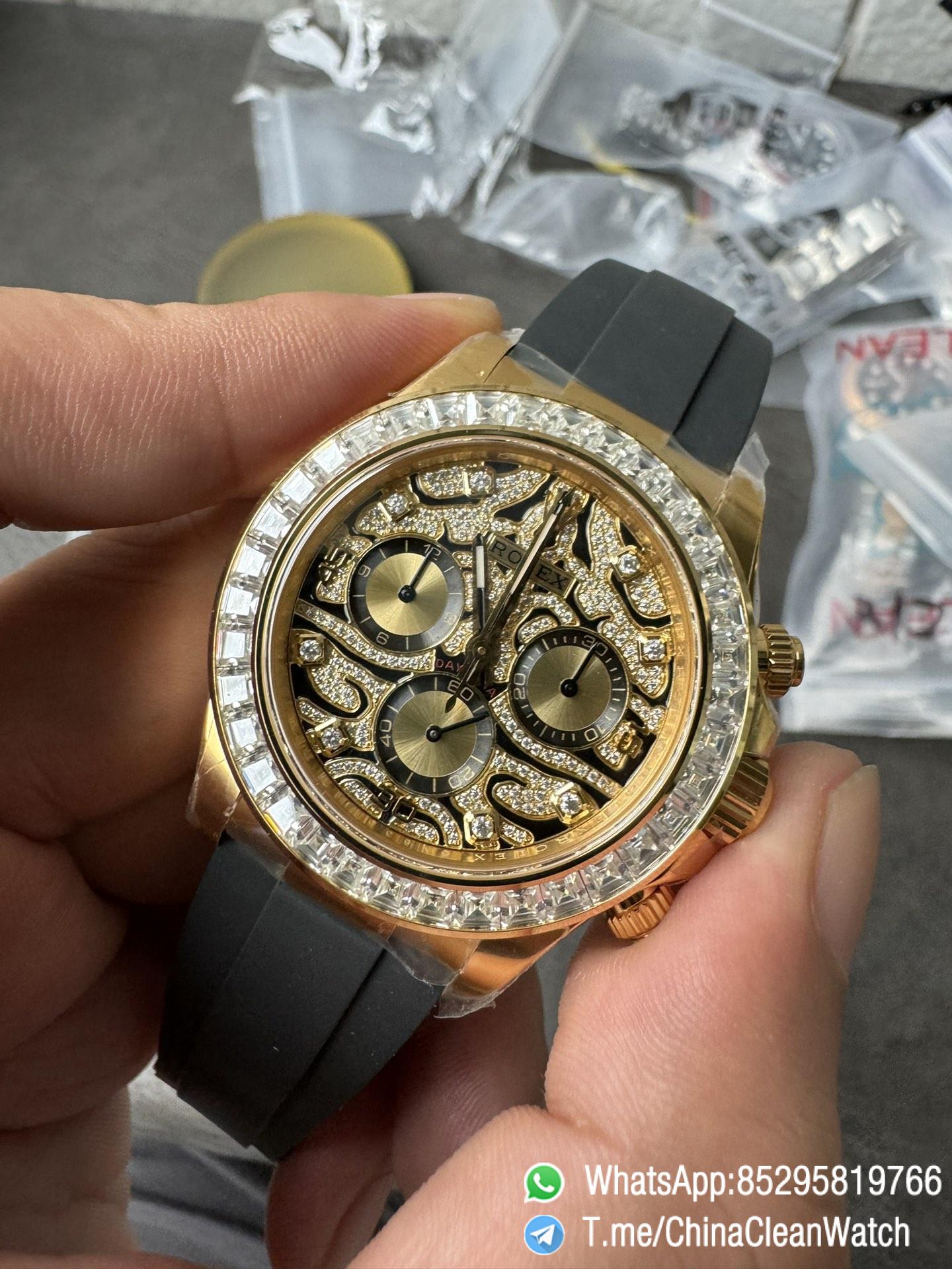 Clean Factory Rolex Daytona Eye Of The Tiger 116588TBR Wrapped 18K Yellow Gold Diamonds Dial Bezel DD4130 Movement 04 Clean Factory Rolex Daytona Eye Of The Tiger 116588TBR Wrapped 18K Yellow Gold Diamonds Dial Bezel DD4130 Movement 04