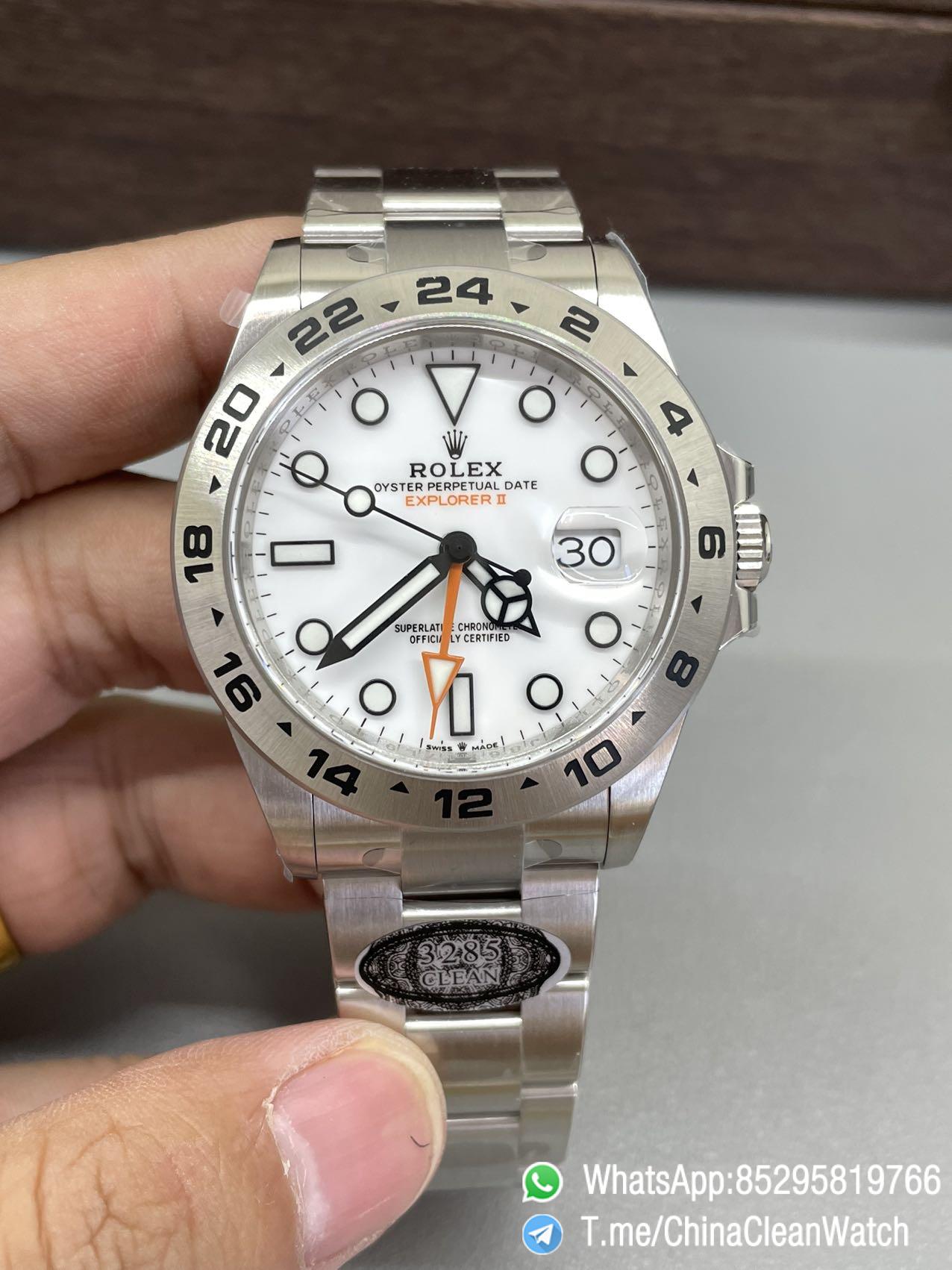 Clean Factory Watch Explorer II 226570 White Dial 904L Steel GMT Orange Arrow shaped Hand DanDong 3285 Movement 01 Clean Factory Watch Explorer II 226570 White Dial 904L Steel GMT Orange Arrow shaped Hand DanDong 3285 Movement 01