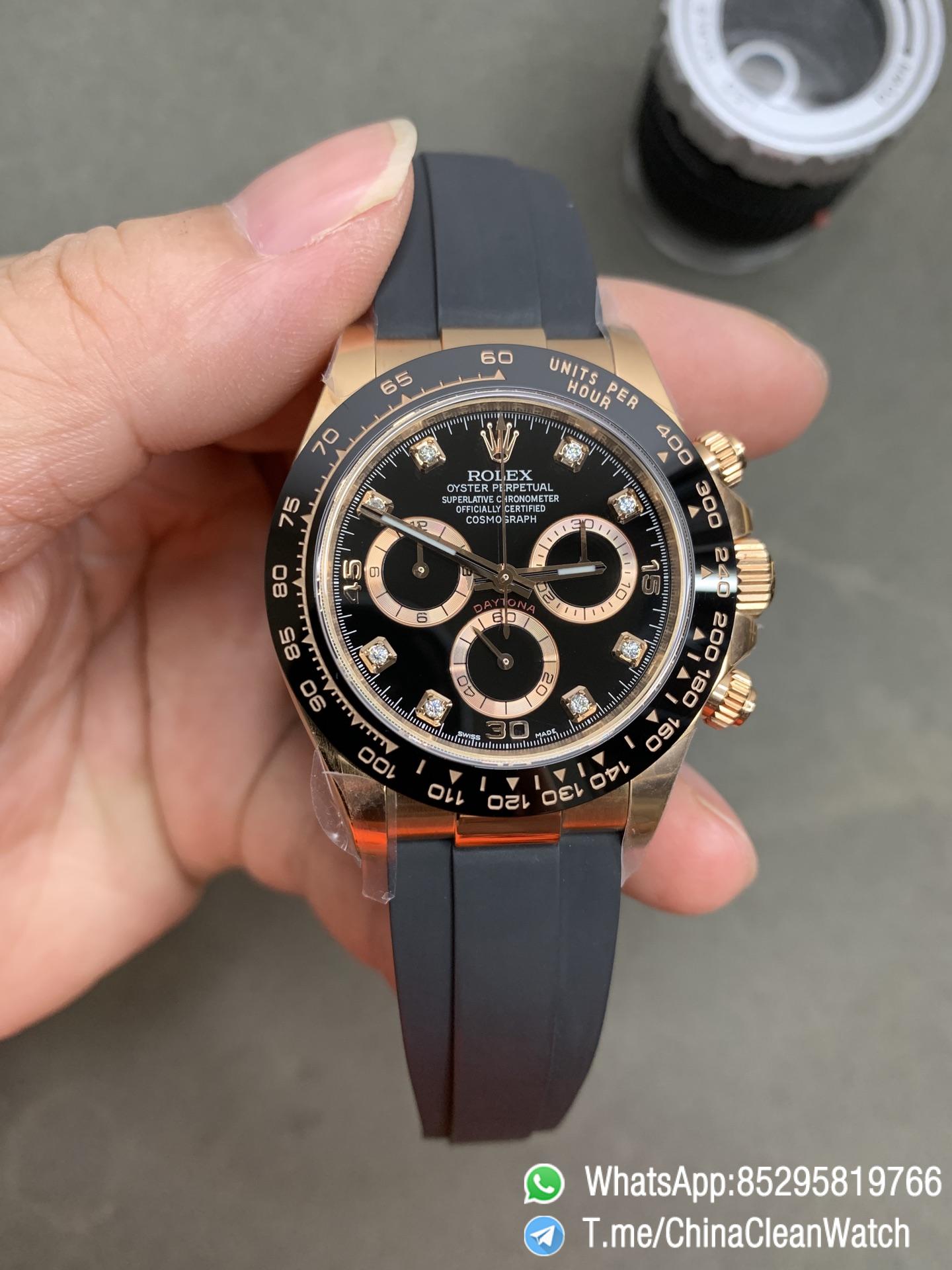 CF Daytona 116515 Rose Gold Case Black Dial with Diamonds Markers on Oysterflex Strap DanDong 4130 Movement 01 CF Daytona 116515 Rose Gold Case Black Dial with Diamonds Markers on Oysterflex Strap DanDong 4130 Movement 01