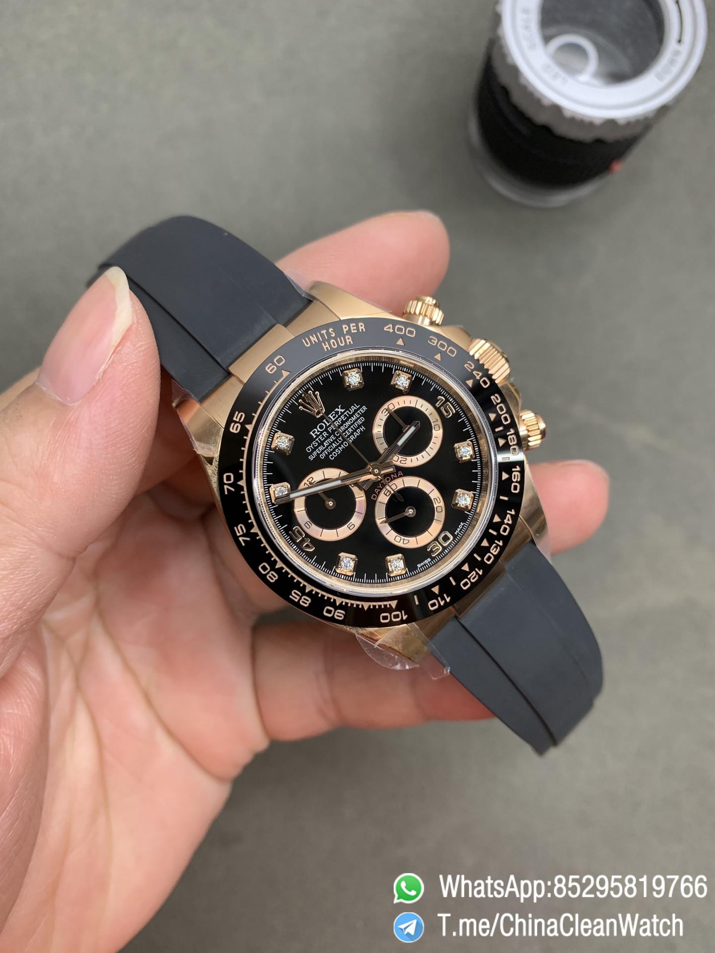 CF Daytona 116515 Rose Gold Case Black Dial with Diamonds Markers on Oysterflex Strap DanDong 4130 Movement 02 CF Daytona 116515 Rose Gold Case Black Dial with Diamonds Markers on Oysterflex Strap DanDong 4130 Movement 02