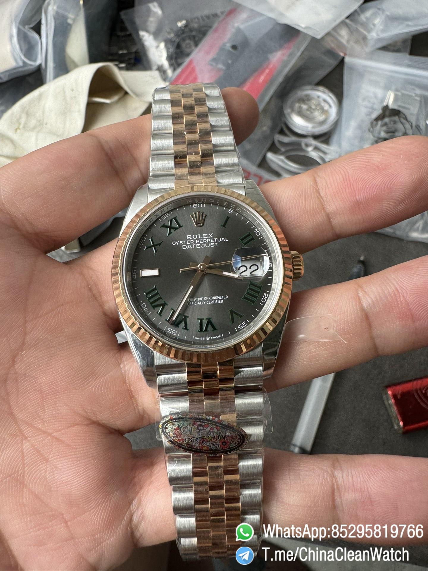 Clean Factory DateJust 36mm 126231 Wimbledon 904L Steel Grey Dial Green Roman Marker Two Tone Jubilee Bracelet SH3235 Movement 02 Clean Factory DateJust 36mm 126231 Wimbledon 904L Steel Grey Dial Green Roman Marker Two Tone Jubilee Bracelet SH3235 Movement 02