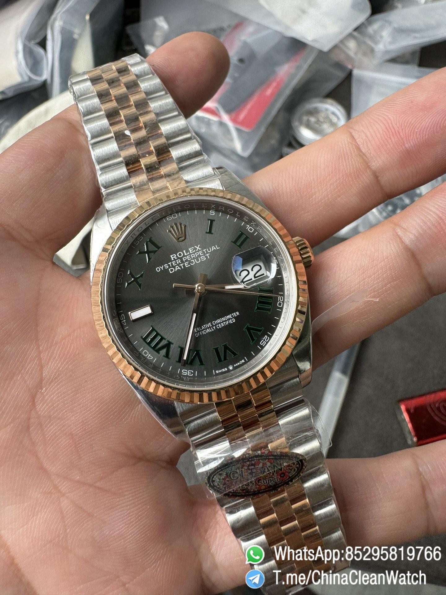 Clean Factory DateJust 36mm 126231 Wimbledon 904L Steel Grey Dial Green Roman Marker Two Tone Jubilee Bracelet SH3235 Movement 03 Clean Factory DateJust 36mm 126231 Wimbledon 904L Steel Grey Dial Green Roman Marker Two Tone Jubilee Bracelet SH3235 Movement 03