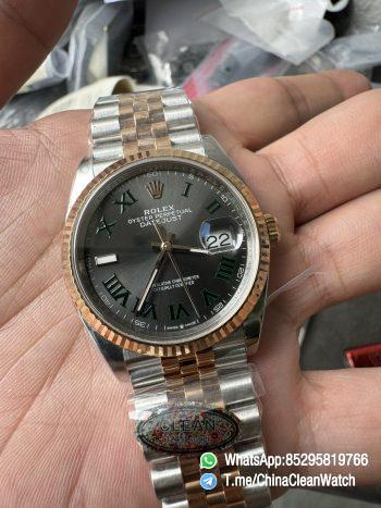Clean Factory DateJust 36mm 126231 Wimbledon 904L Steel Grey Dial Green Roman Marker Two Tone Jubilee Bracelet SH3235 Movement 04