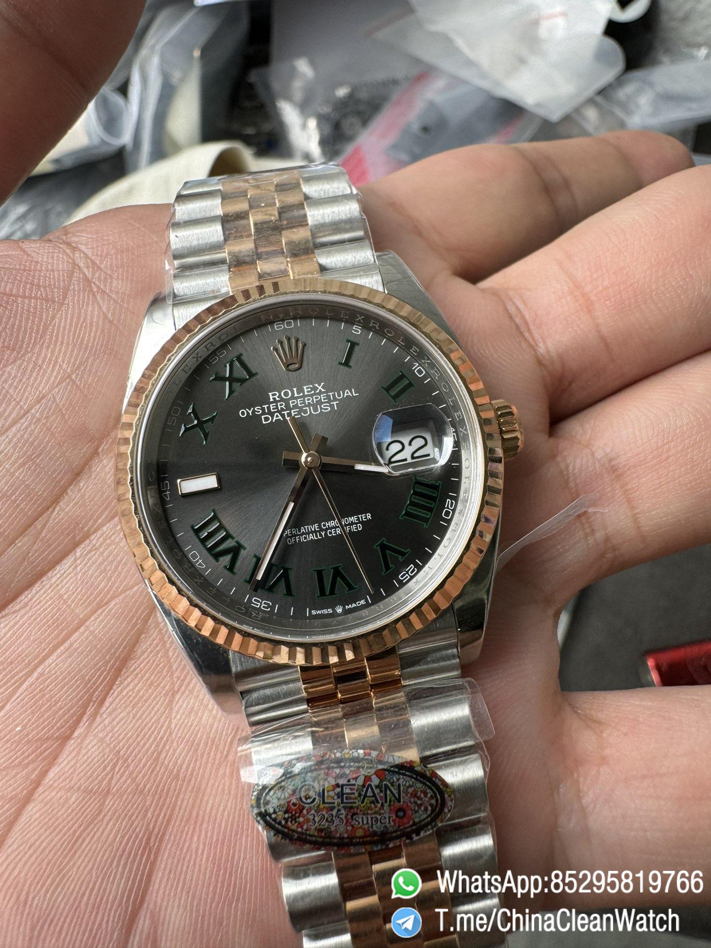 Clean Factory DateJust 36mm 126231 Wimbledon 904L Steel Grey Dial Green Roman Marker Two Tone Jubilee Bracelet SH3235 Movement 04 Clean Factory DateJust 36mm 126231 Wimbledon 904L Steel Grey Dial Green Roman Marker Two Tone Jubilee Bracelet SH3235 Movement 04