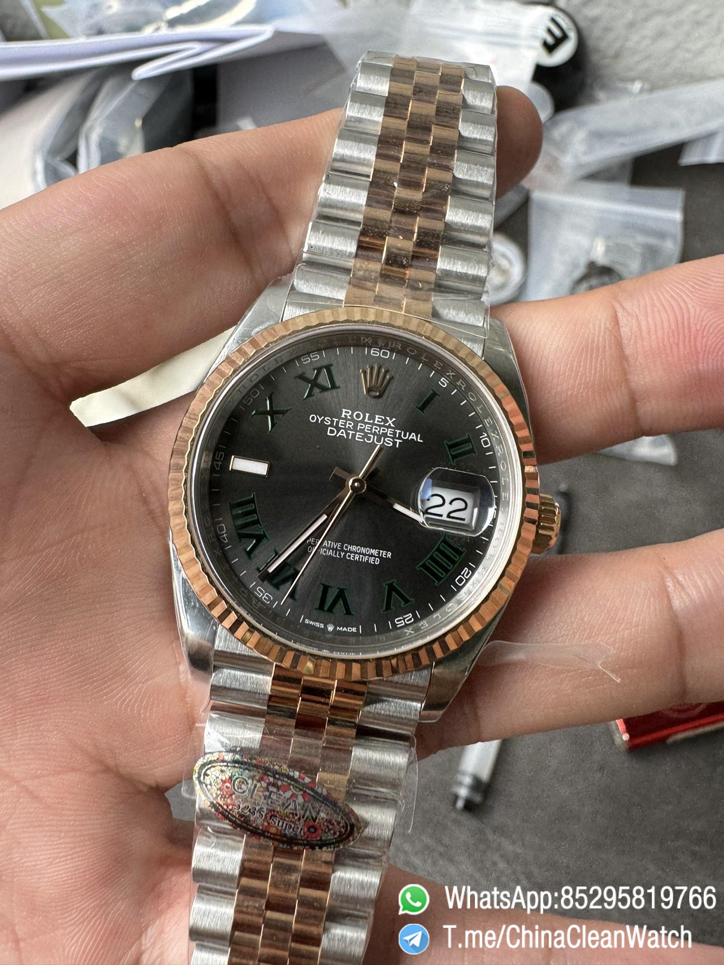 Clean Factory DateJust 36mm 126231 Wimbledon 904L Steel Grey Dial Green Roman Marker Two Tone Jubilee Bracelet SH3235 Movement 05 Clean Factory DateJust 36mm 126231 Wimbledon 904L Steel Grey Dial Green Roman Marker Two Tone Jubilee Bracelet SH3235 Movement 05