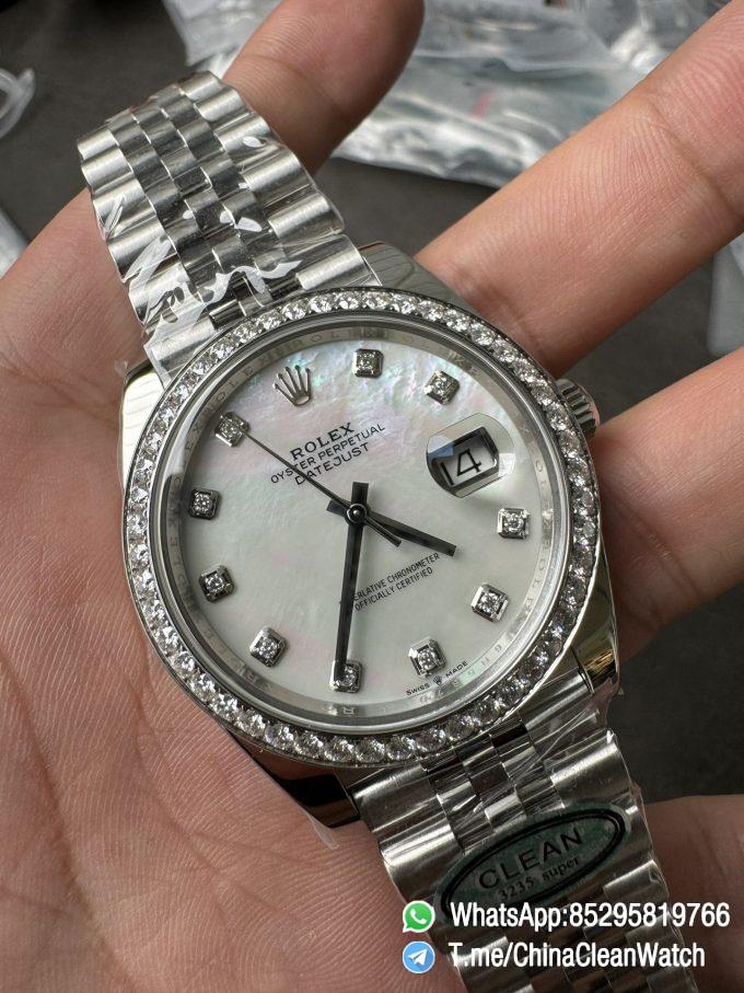 Clean Factory Rolex Datejust 126334 41mm MOP Dial Diamonds Bezel 904L Steel Jubilee Bracelet SH3235 Movement 03