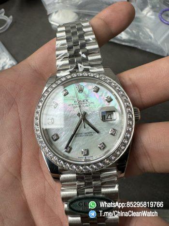 Clean Factory Rolex Datejust 126334 41mm MOP Dial Diamonds Bezel 904L Steel Jubilee Bracelet SH3235 Movement 04