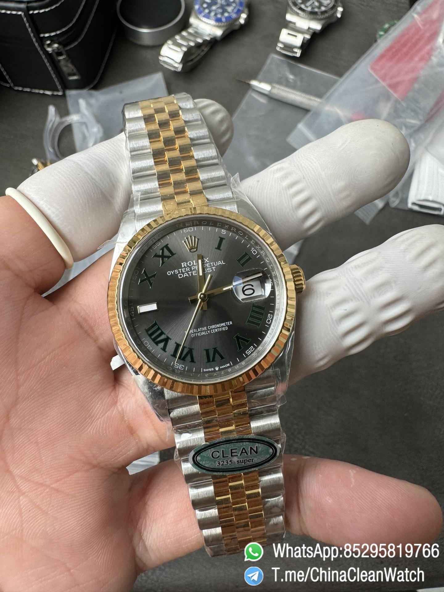 Clean Factory Rolex Datejust Wimbledon 36mm 126233 Grey Dial with Roma Markers Two Tone Yellow Gold Oystersteel Bracelet 02 Clean Factory Rolex Datejust Wimbledon 36mm 126233 Grey Dial with Roma Markers Two Tone Yellow Gold Oystersteel Bracelet 02