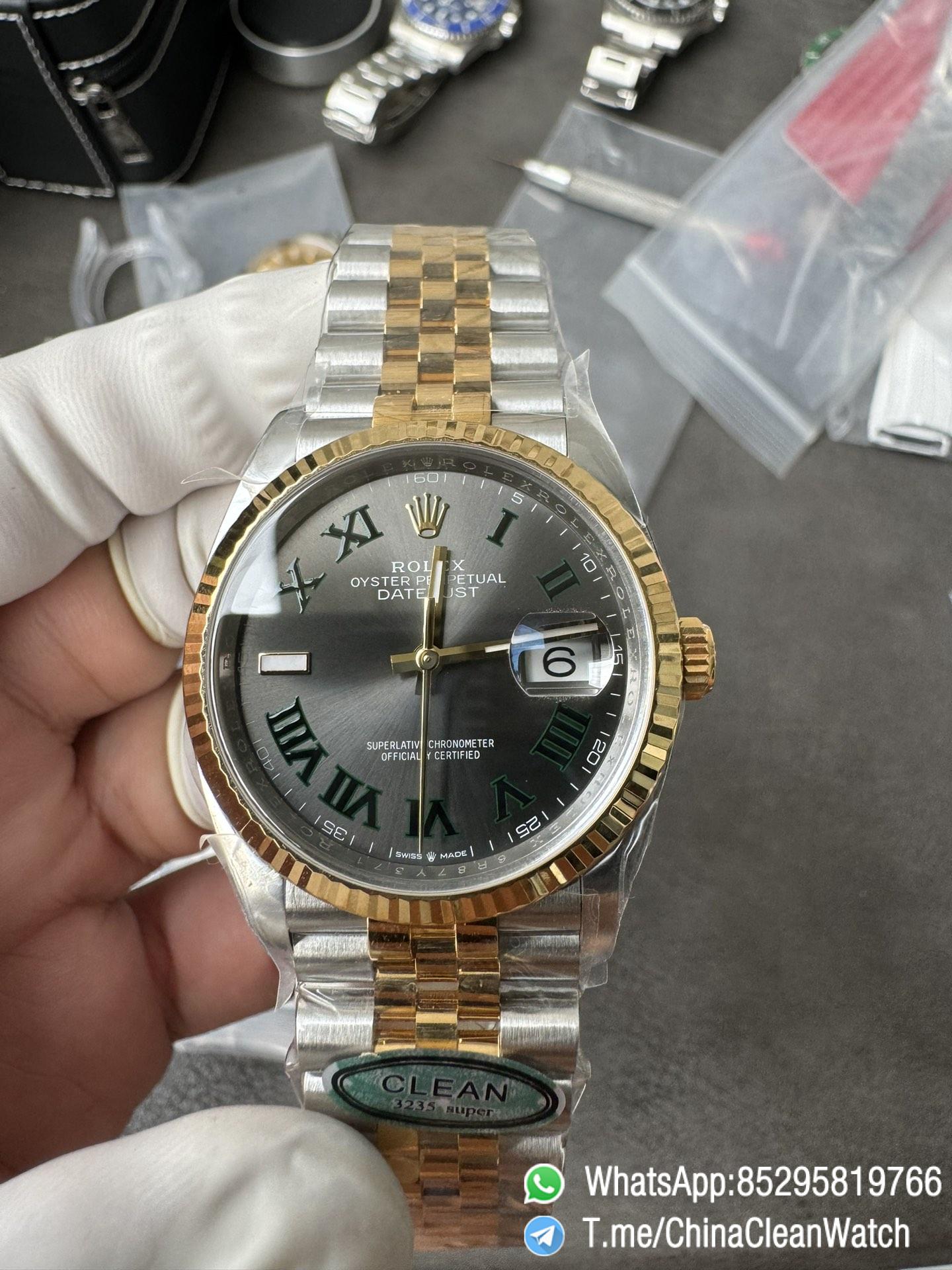 Clean Factory Rolex Datejust Wimbledon 36mm 126233 Grey Dial with Roma Markers Two Tone Yellow Gold Oystersteel Bracelet 04 Clean Factory Rolex Datejust Wimbledon 36mm 126233 Grey Dial with Roma Markers Two Tone Yellow Gold Oystersteel Bracelet 04