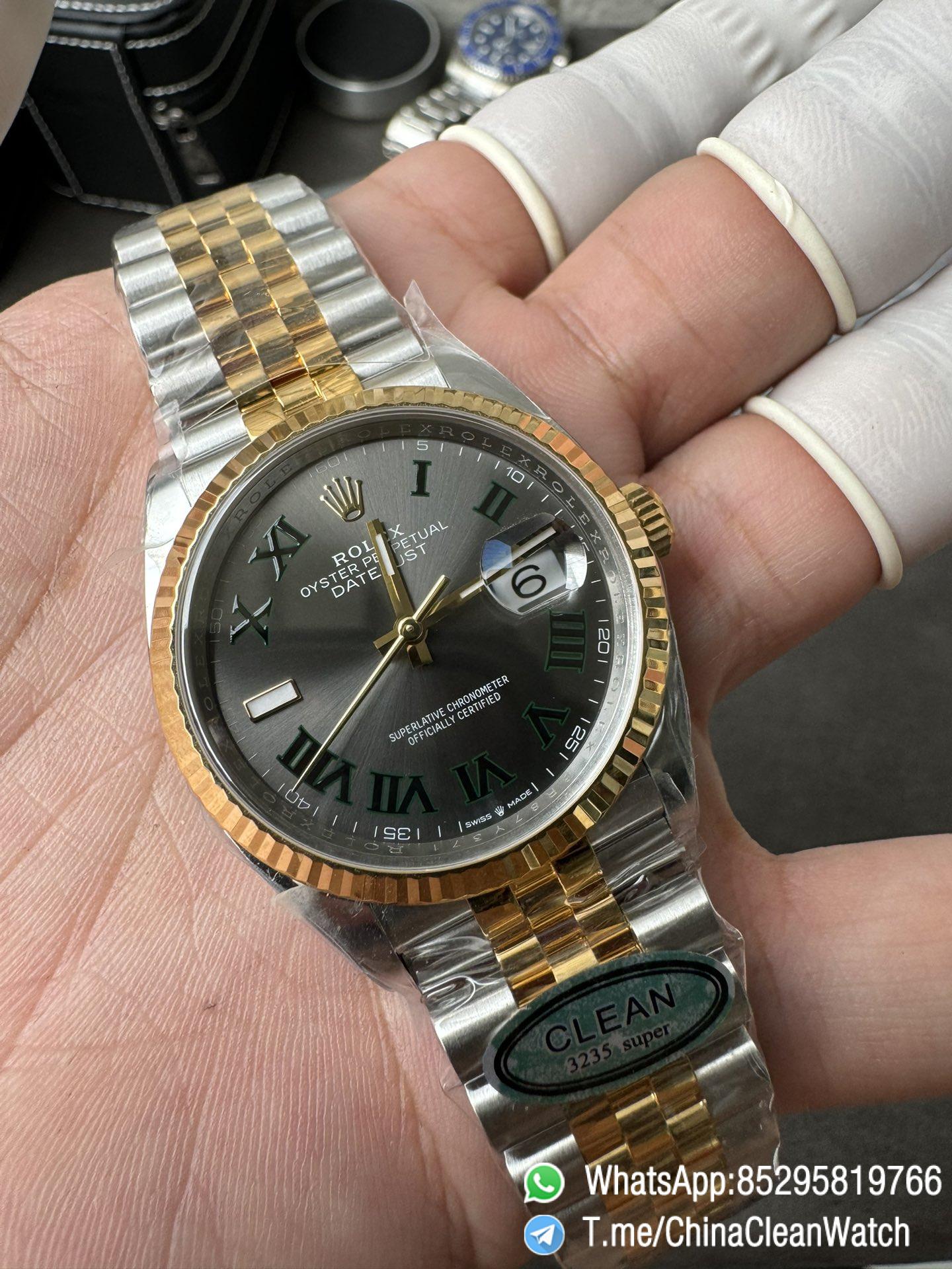 Clean Factory Rolex Datejust Wimbledon 36mm 126233 Grey Dial with Roma Markers Two Tone Yellow Gold Oystersteel Bracelet 05 Clean Factory Rolex Datejust Wimbledon 36mm 126233 Grey Dial with Roma Markers Two Tone Yellow Gold Oystersteel Bracelet 05
