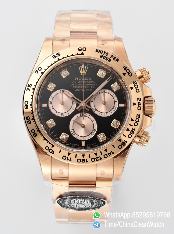 Clean Factory Daytona 126505 Rose Gold Case Bracelet Bright Black and Sundust Set with Diamonds Dial SH4131 Movement 00 Clean Factory Daytona 126505 Rose Gold Case Bracelet Bright Black and Sundust Set with Diamonds Dial SH4131 Movement 00