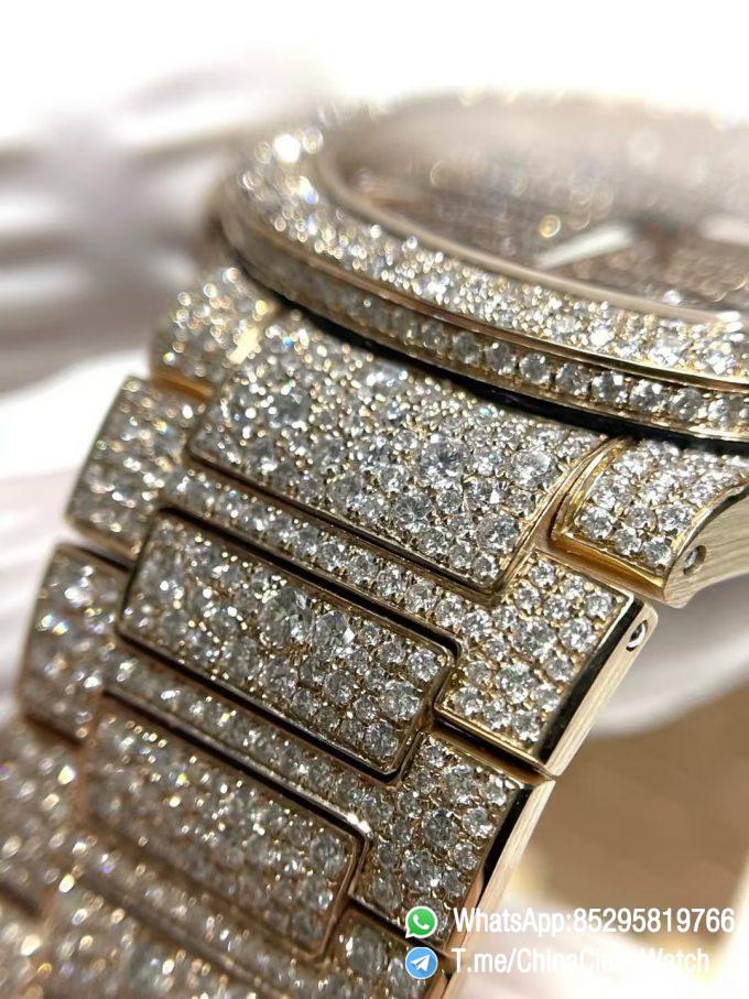 CNC Premium Patek Philippe Nautilus 7118 Ice Out Coating Lab Diamonds on Rose Gold Case with Genuine 324 Movement 04