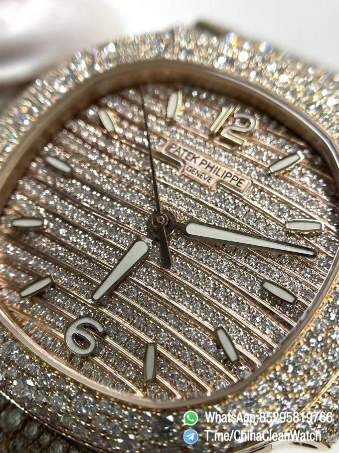 CNC Premium Patek Philippe Nautilus 7118 Ice Out Coating Lab Diamonds on Rose Gold Case with Genuine 324 Movement 05