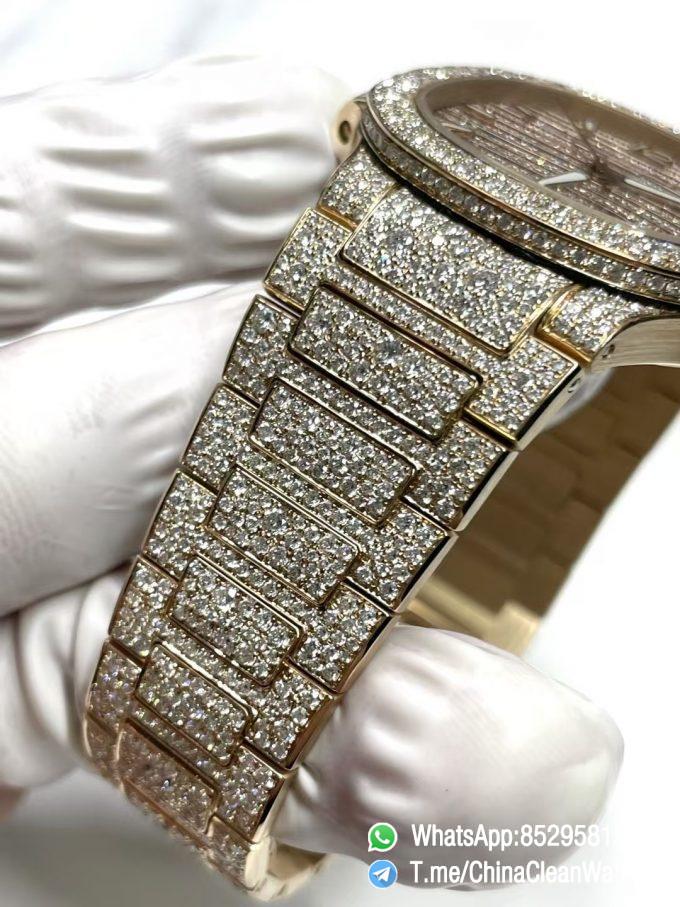 CNC Premium Patek Philippe Nautilus 7118 Ice Out Coating Lab Diamonds on Rose Gold Case with Genuine 324 Movement 06