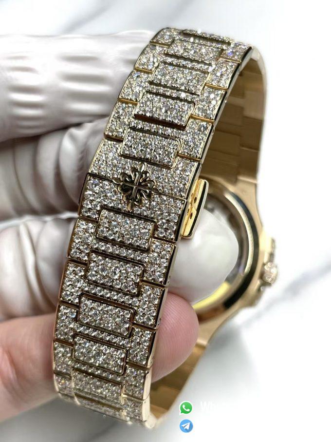 CNC Premium Patek Philippe Nautilus 7118 Ice Out Coating Lab Diamonds on Rose Gold Case with Genuine 324 Movement 07