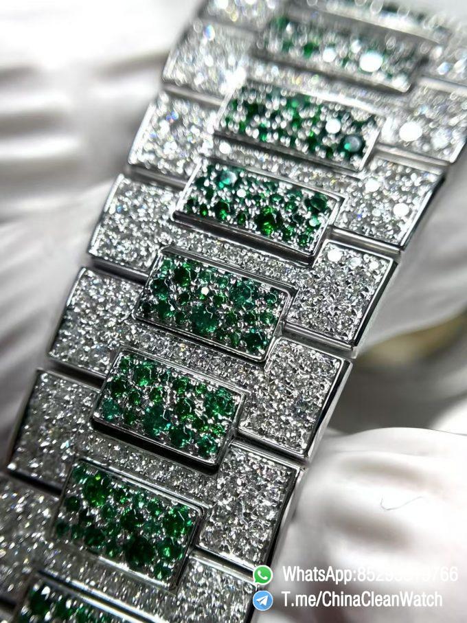 CNC Superb Iced Out Nautilus 5711 Green Diamonds Bezel Coating Lab Diamonds on 18K white gold Case Bracelet Genuine 324 Movement 06