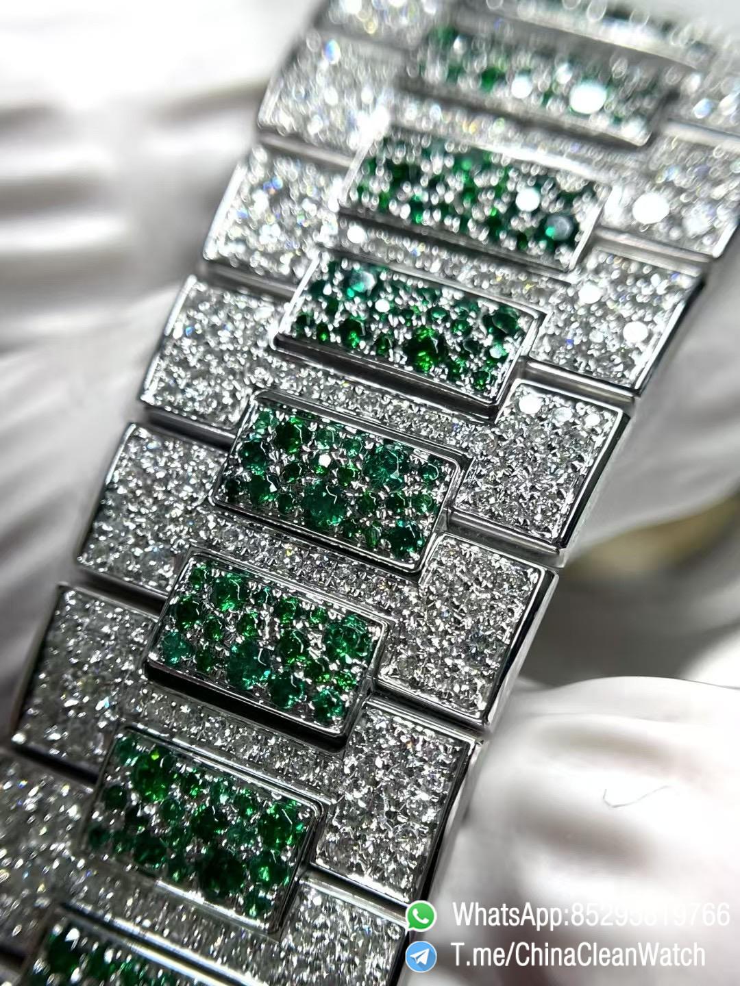 CNC Superb Iced Out Nautilus 5711 Green Diamonds Bezel Coating Lab Diamonds on 18K white gold Case Bracelet Genuine 324 Movement 06 CNC Superb Iced Out Nautilus 5711 Green Diamonds Bezel Coating Lab Diamonds on 18K white gold Case Bracelet Genuine 324 Movement 06