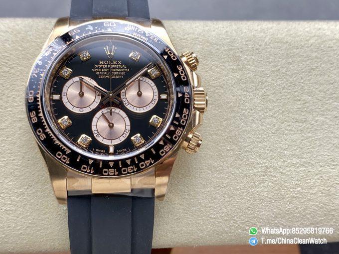 Clean Factory Rolex Daytona 126515LN Black Dial with Diamonds Markers 18K Rose Gold Case Oysterflex Strap SH4131 Movement 01