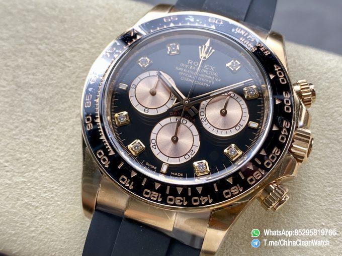 Clean Factory Rolex Daytona 126515LN Black Dial with Diamonds Markers 18K Rose Gold Case Oysterflex Strap SH4131 Movement 03