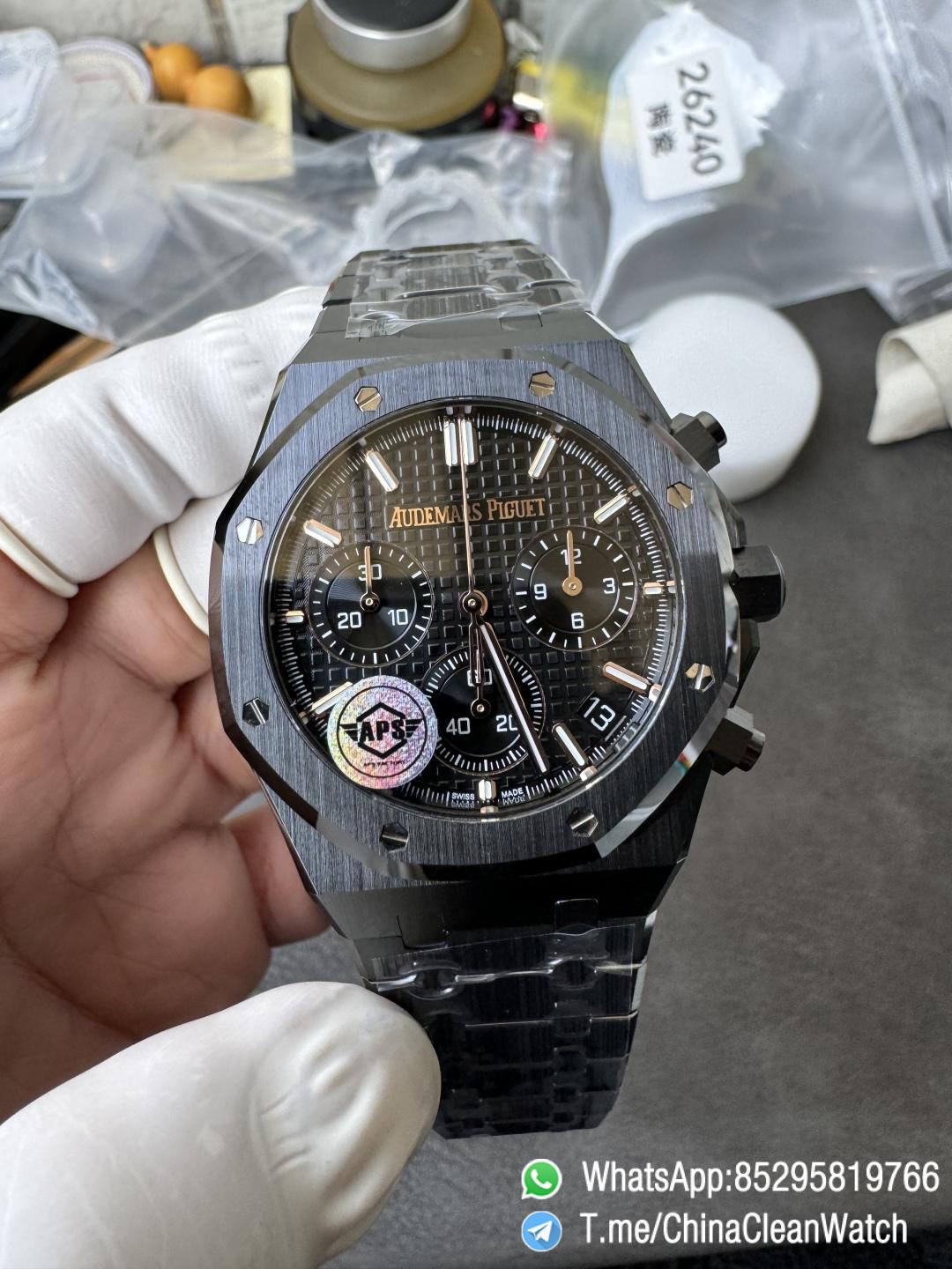APS Factory Super Clone AP Royal Oak Chrono 26240 Black Dial Black Ceramic Case and Bracelet SuperClone 4401 Movement 01 APS Factory Super Clone AP Royal Oak Chrono 26240 Black Dial Black Ceramic Case and Bracelet SuperClone 4401 Movement 01